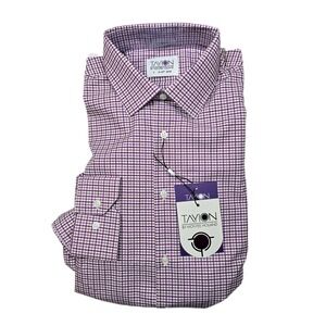 Tayion Slim-Fit Plaid Dress Shirt Men Medium 15-15.5 32/33 White Purple Gold NEW